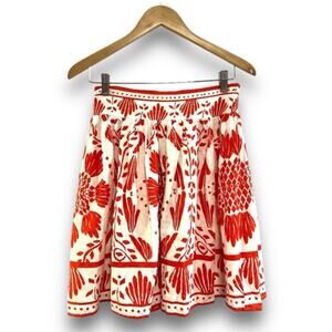 HAUTE HIPPIE STYLE Orange and Ivory Tribal Print Full Miniskirt SZ S NWT